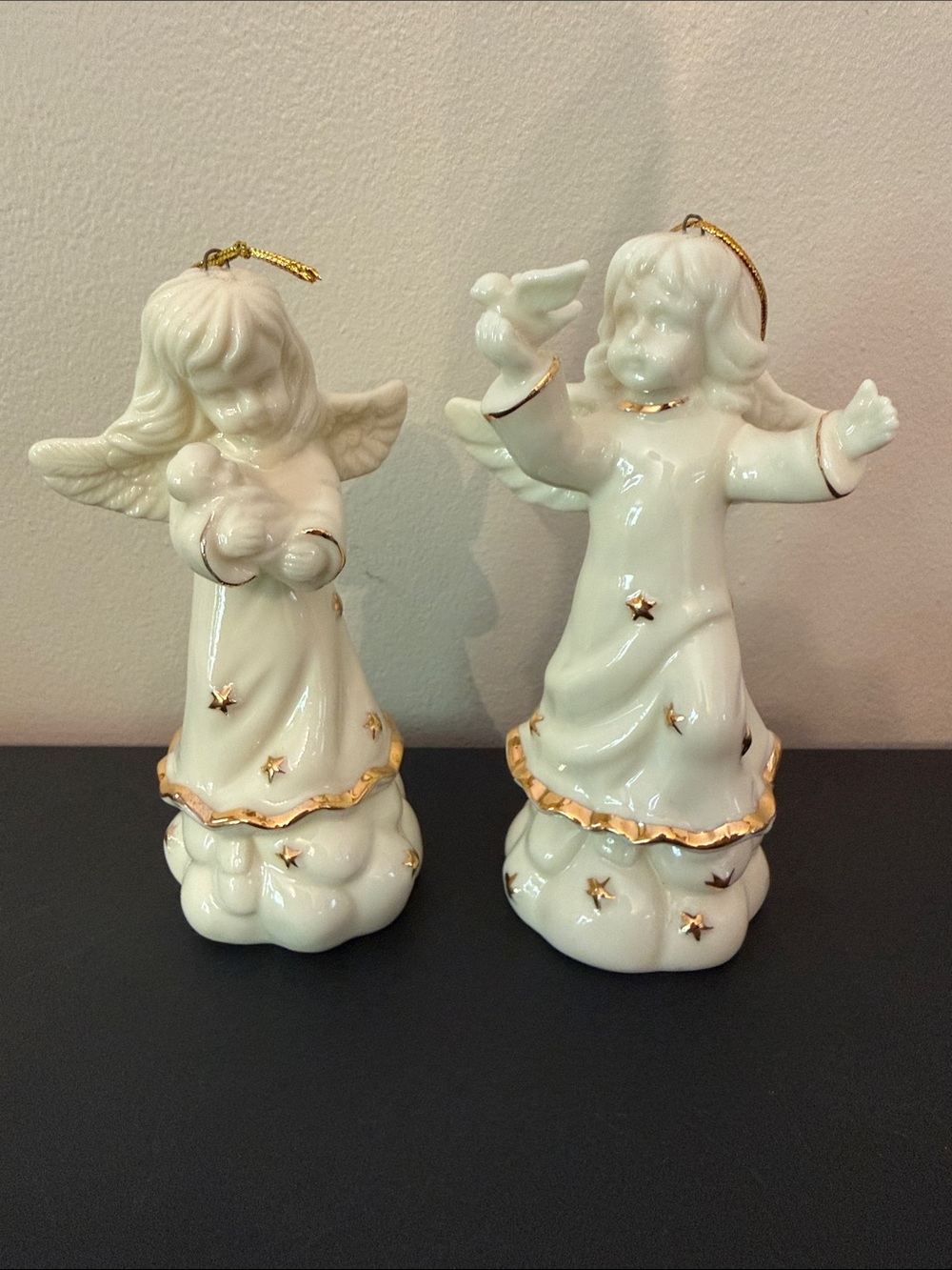 Vintage Porcelain White & Gold Angel Holiday Ornaments